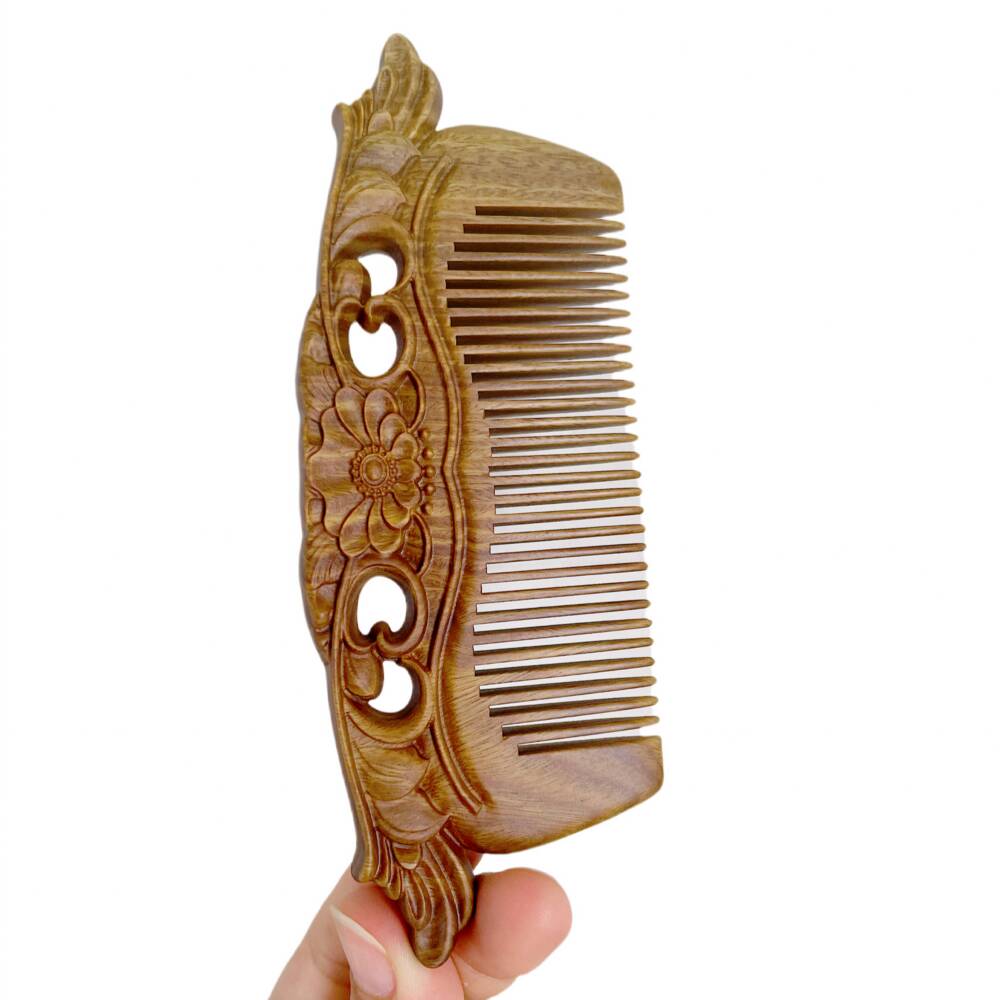 Green Sandalwood Comb Flower Fariy Engraved - WoodCraft4You