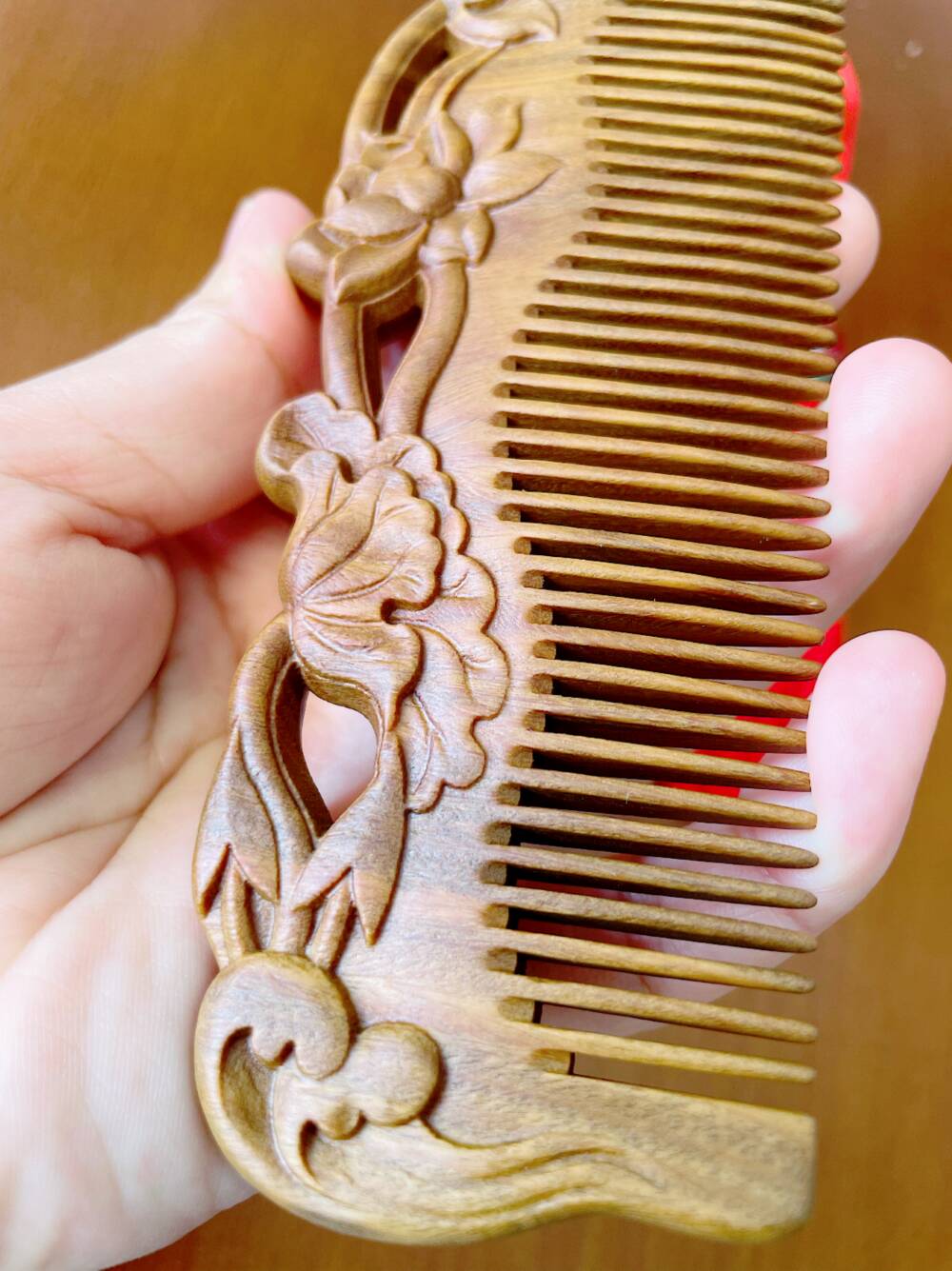 Hair Wooden Comb W/ Base Floral Pattern - WoodCraft4You