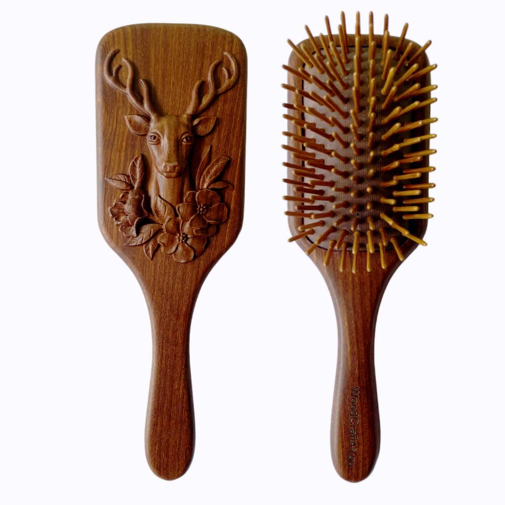 Paddle Brush Handmade Deer Crafted - WoodCraft4You