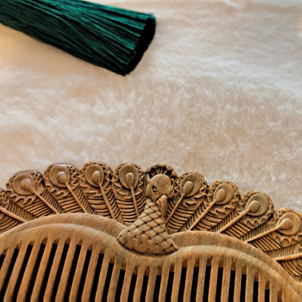 Peacock Hair Comb Sandalwood - WoodCraft4You