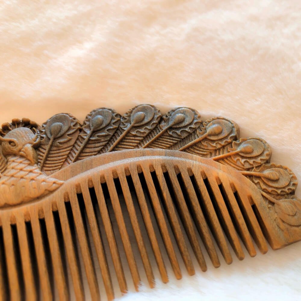 Peacock Hair Comb Sandalwood - WoodCraft4You