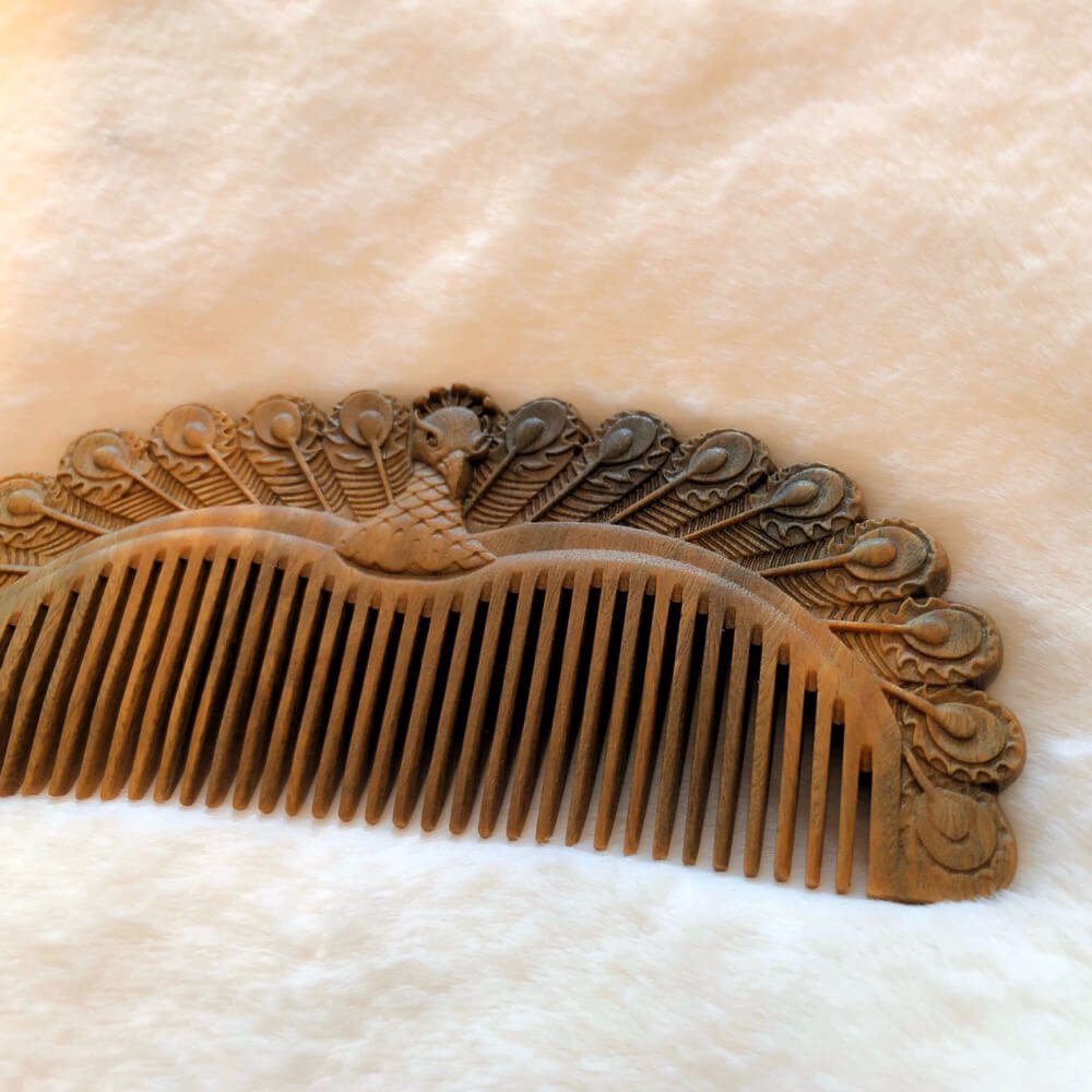 Peacock Hair Comb Sandalwood - WoodCraft4You