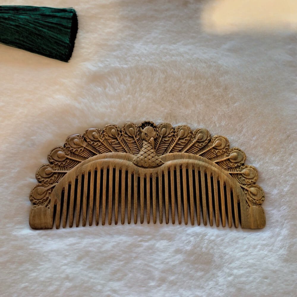 Peacock Hair Comb Sandalwood - WoodCraft4You