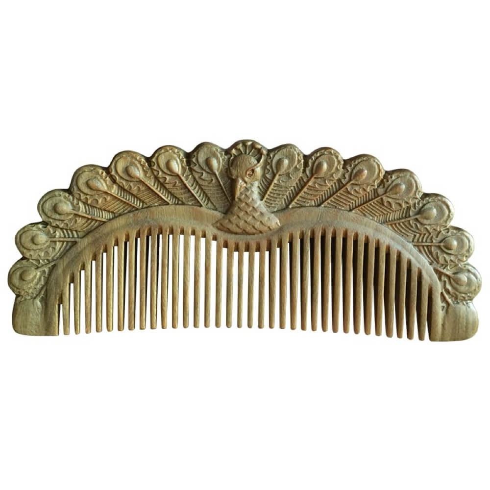 Peacock Hair Comb Sandalwood - WoodCraft4You