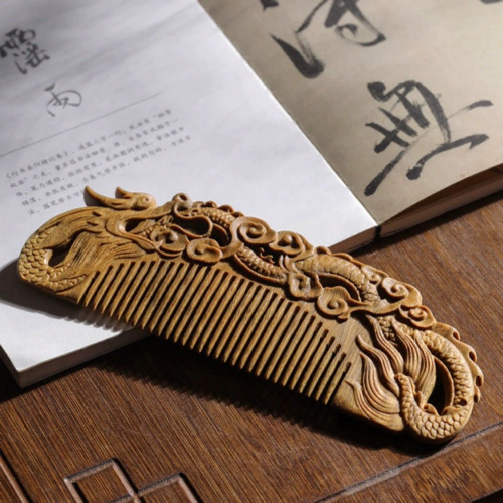 Sandalwood Comb Auspicious Dragon - WoodCraft4You