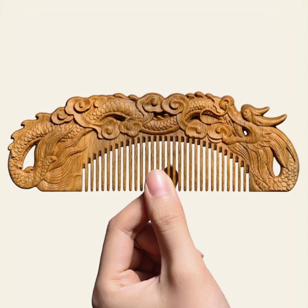 Sandalwood Comb Auspicious Dragon - WoodCraft4You