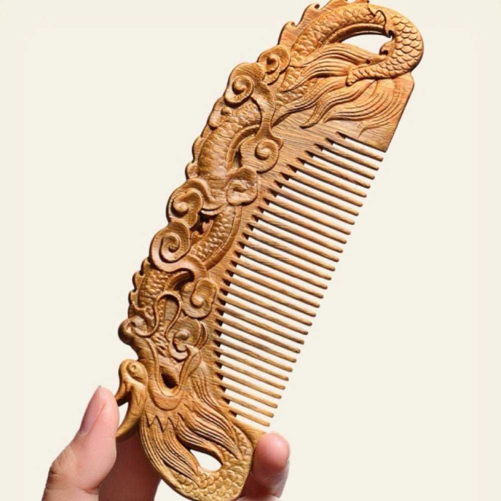 Sandalwood Comb Auspicious Dragon - WoodCraft4You