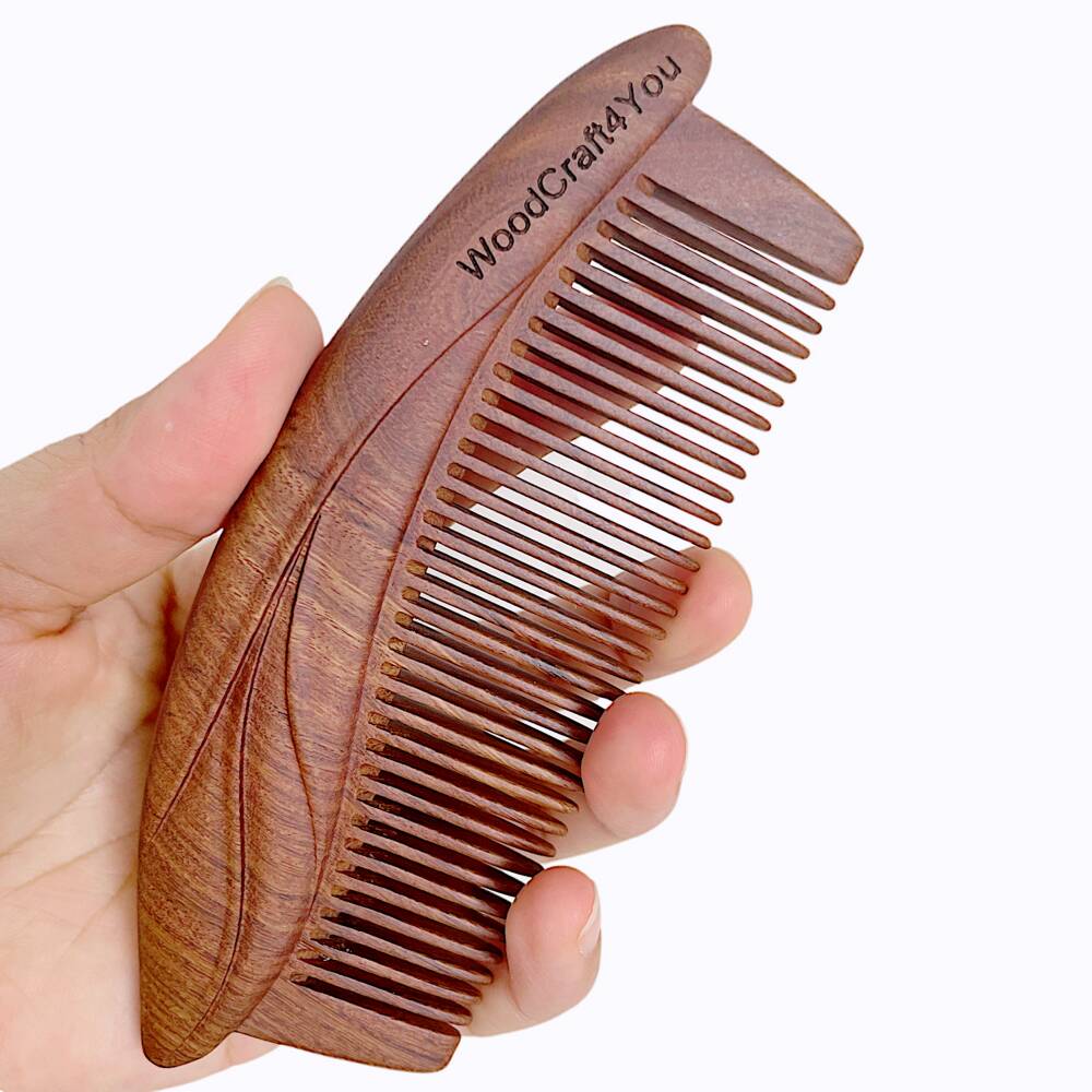 Wooden Comb For Hair Handmade Comb Leaf Engraved - WoodCraft4You