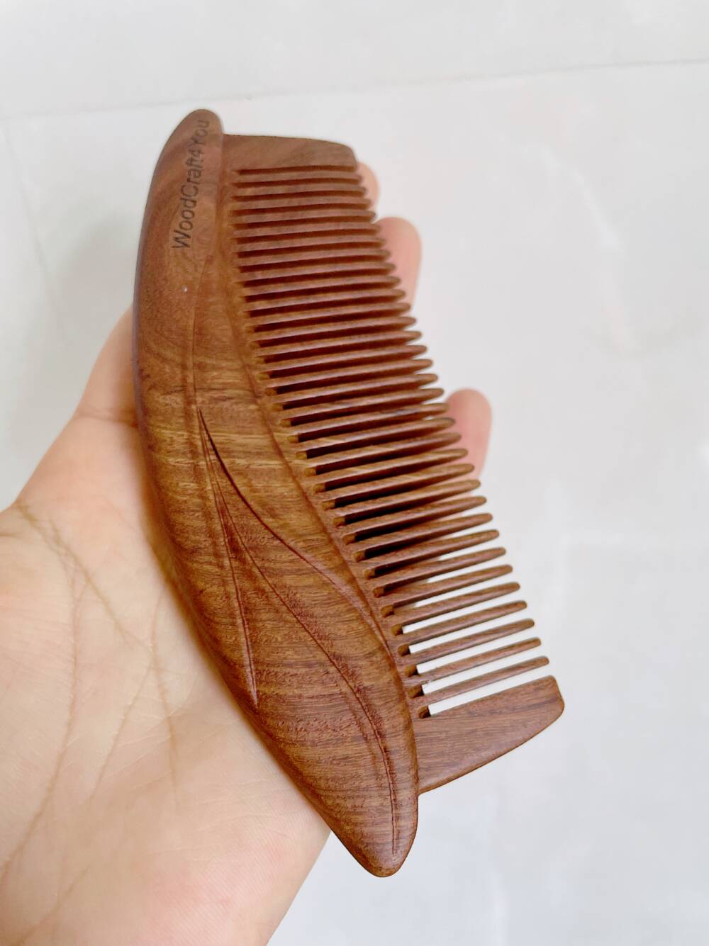 Wooden Comb For Hair Handmade Comb Leaf Engraved - WoodCraft4You