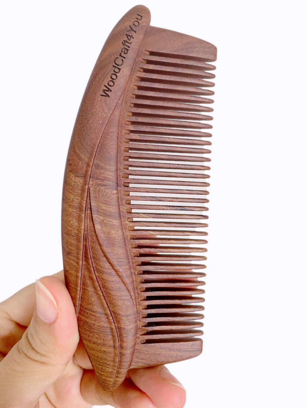 Wooden Comb For Hair Handmade Comb Leaf Engraved - WoodCraft4You